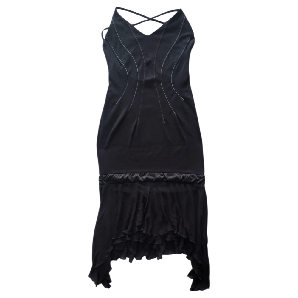 Vintage Y2K Slip Dress Yigal Azrouel Black Mermaid Embroidered Whimsygoth Small - Picture 7 of 7